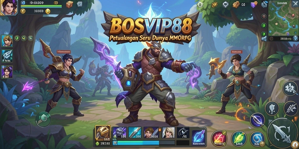 Tangkapan layar utama BOSVIP88 menampilkan pertarungan epik antar pemain dalam dunia MMORPG.