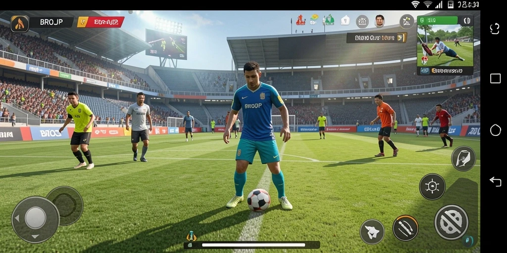 Screenshot utama BROJP menampilkan aksi seru dalam pertandingan olahraga.