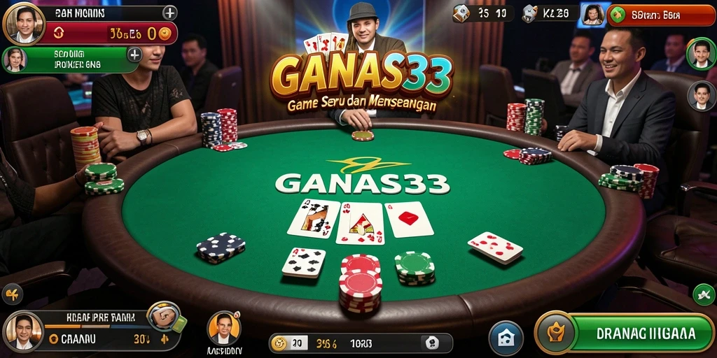 Tampilan gameplay seru di GANAS33 dengan aksi poker nyata.