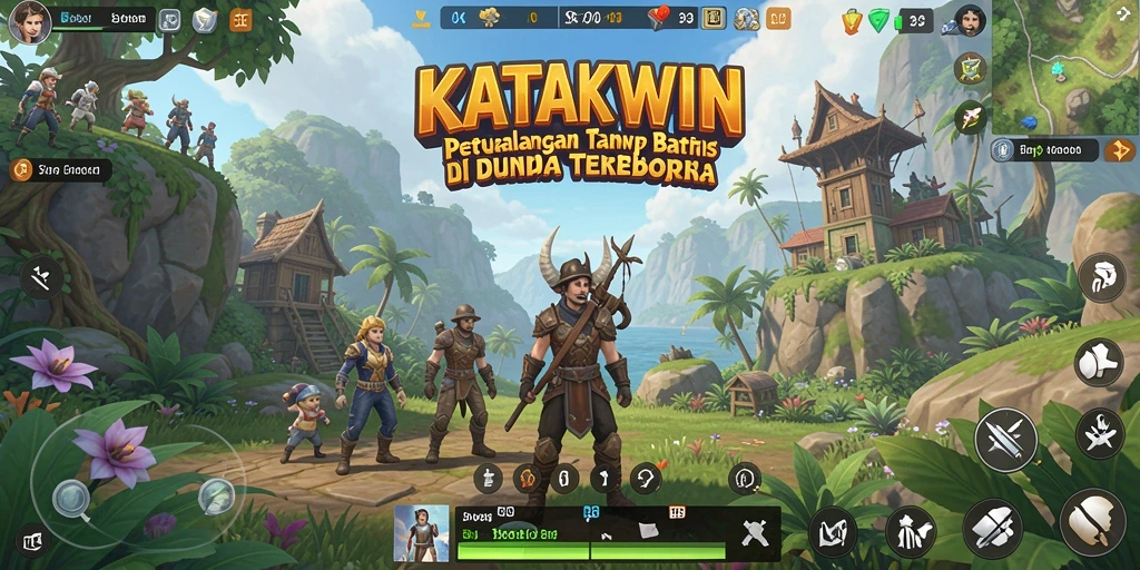 Screenshot menampilkan aksi eksplorasi di dunia KATAKWIN yang luas.