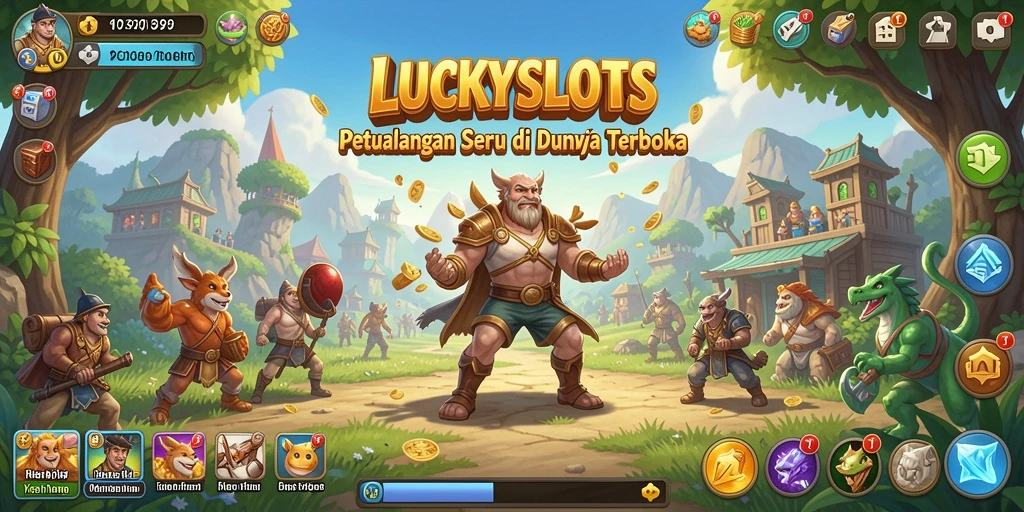 Screenshot LUCKYSLOTS menunjukkan pemain menjelajahi dunia terbuka yang luas.
