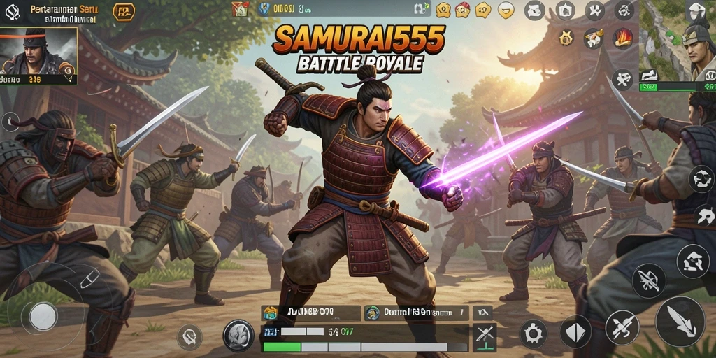 Gameplay mendebarkan di SAMURAI555 dengan pertempuran intens.