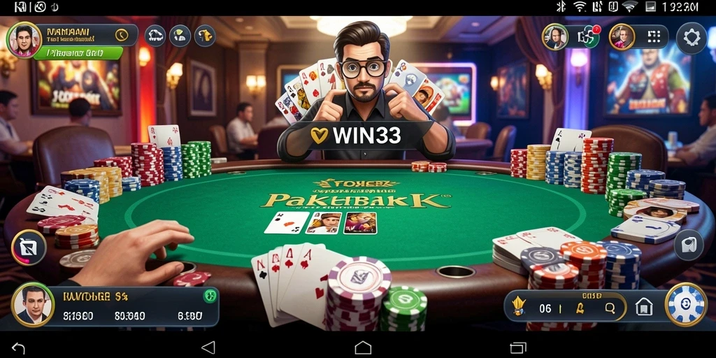 Screenshot WIN33 menunjukkan gameplay Poker yang mengasyikkan dan menegangkan.