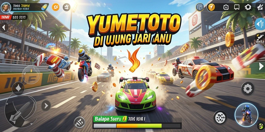 Gameplay YUMETOTO menampilkan balapan seru dan mendebarkan.